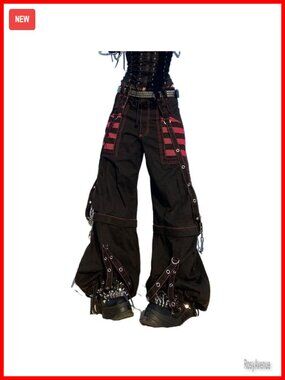 Y2K Baggy Wide Leg Bell Bottom Jeans Goth Punk Emo Grunge Streetwear
